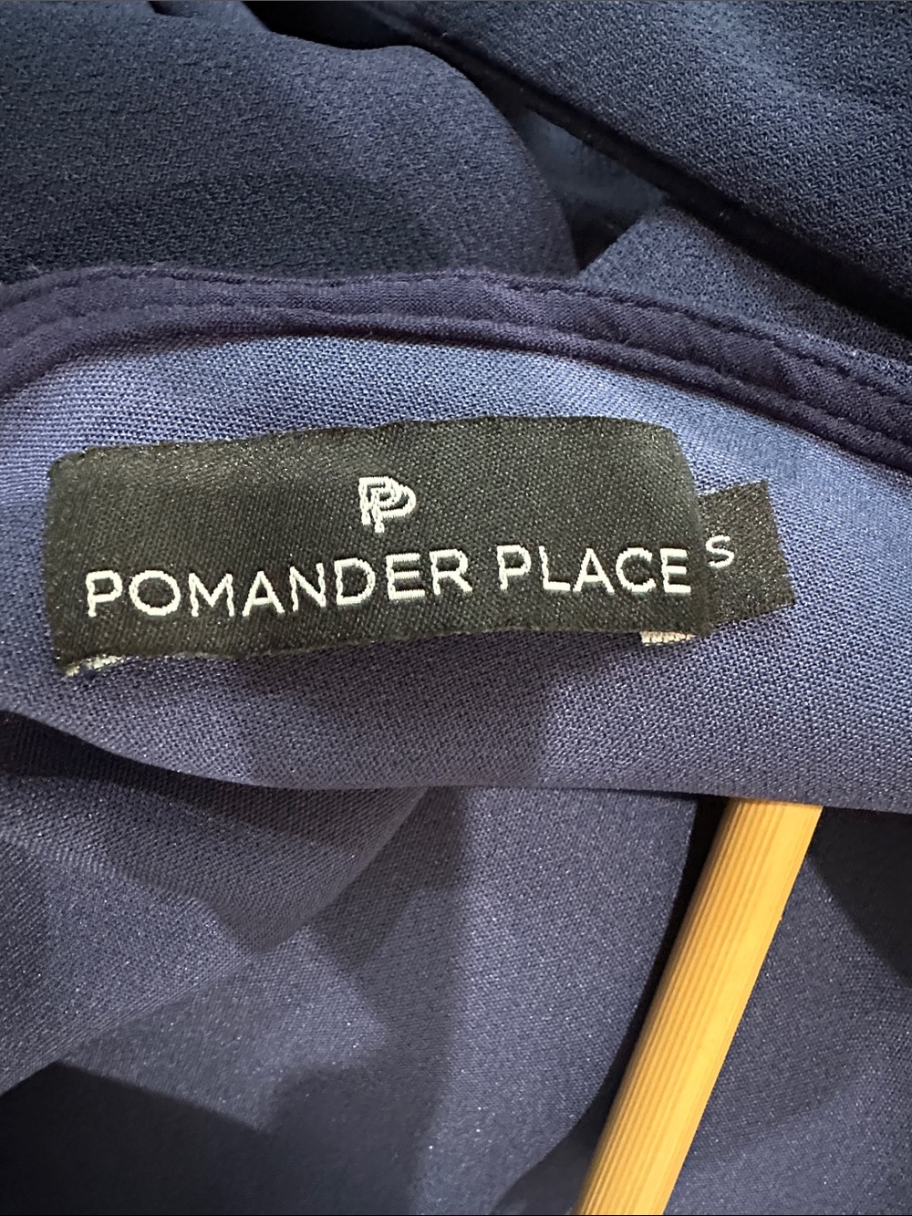 Pomander Place Navy Ruffled Neck Blouse - Picture 2 of 3